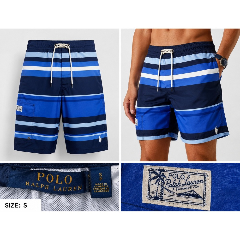 Polo Ralph Lauren Board Shorts Mens S Blue Striped Pony Logo Swim Trunks Preppy
